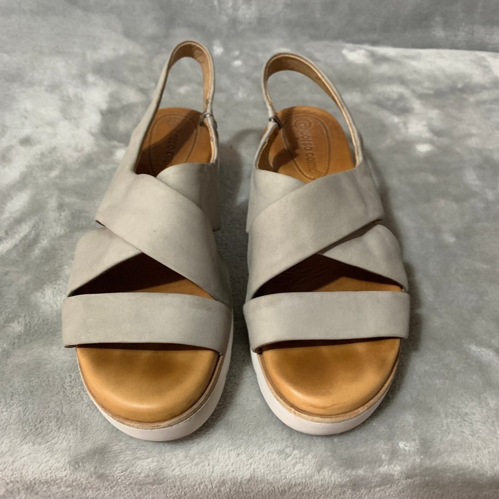Corso Como Women's Grey Brinney Size 6.5 M Leather Platform Sandals Crisscross